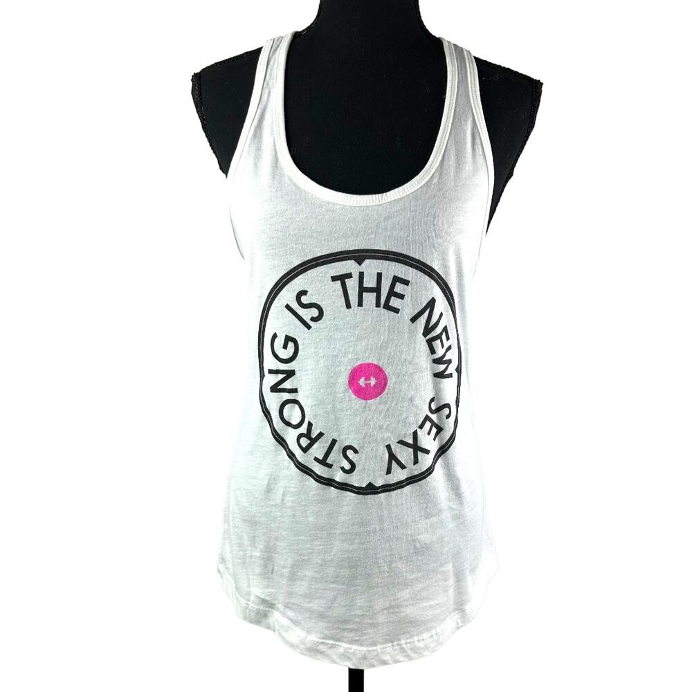 Musclebox Strong is the New Sexy white racerback tank top activewear SZ medium